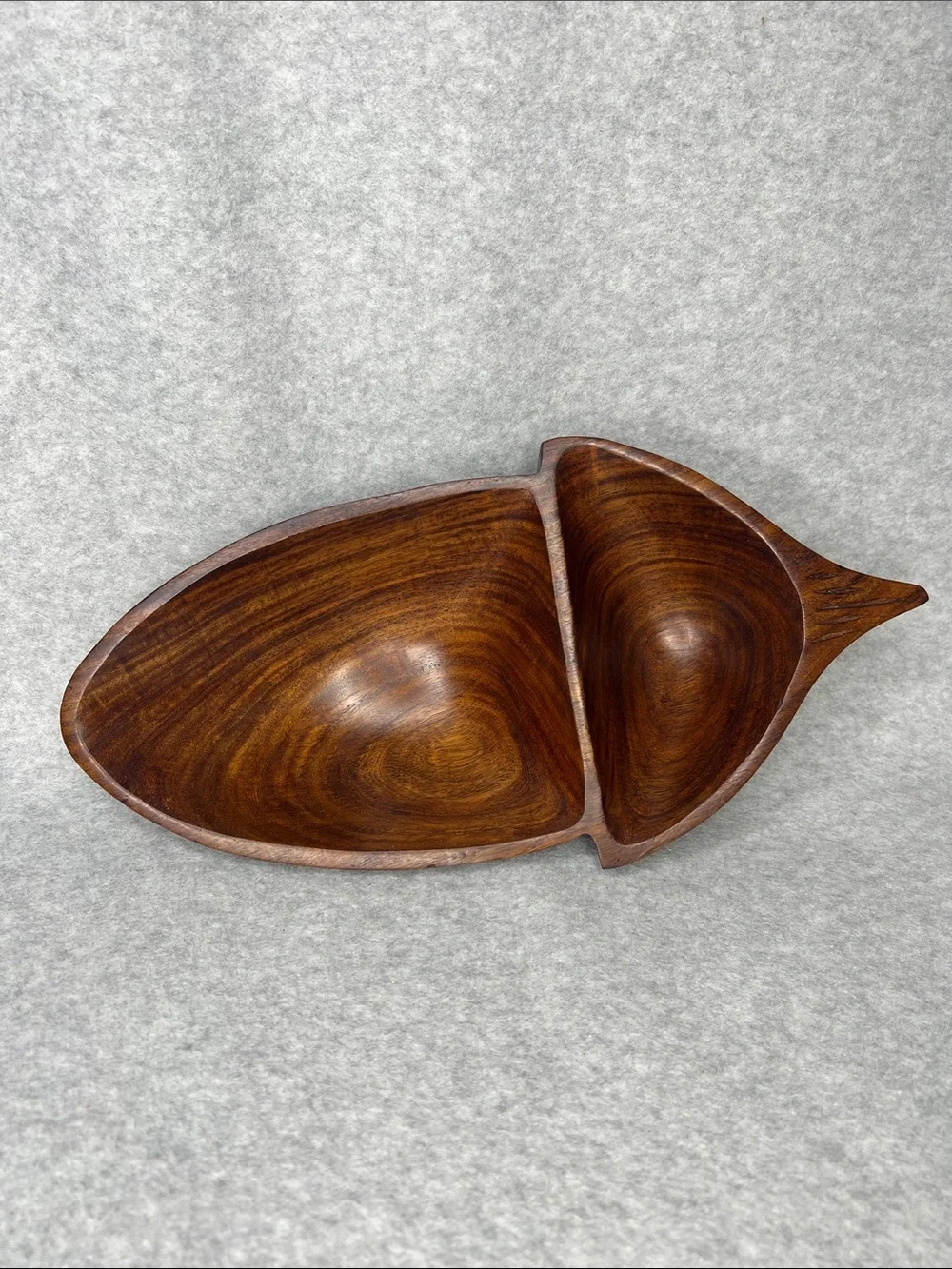 Crate&Barrel Vintage MCM Brown Acorn Wood Divided Serving Dish 12